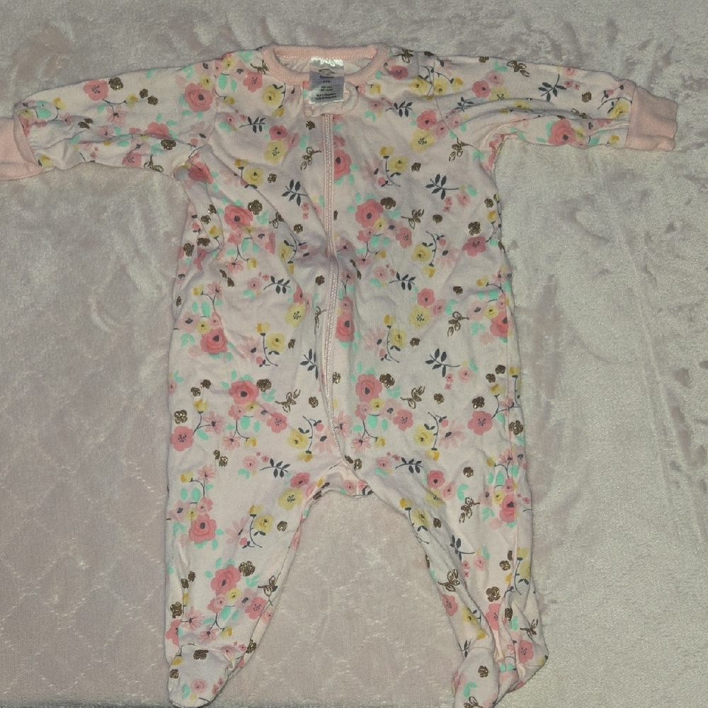 Gerber Pink and Yellow Footie One Piece Floral Design